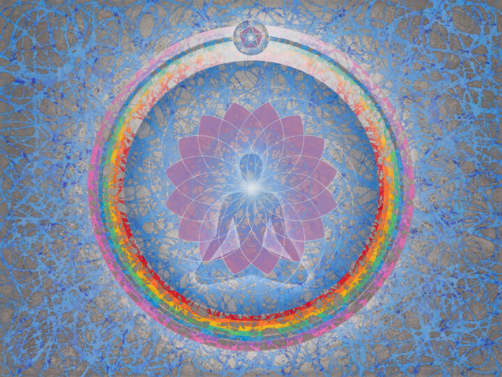Картина под названием "Rainbowbuddha Fifth…" - Socrates Geens, Подлинное произведение искусства, Акрил Установлен на Деревян…