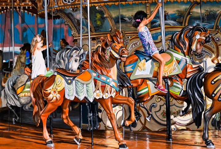 Pittura intitolato "Jane's Carousel #02…" da Sócrates Rízquez, Opera d'arte originale, Smalto Montato su Alluminio