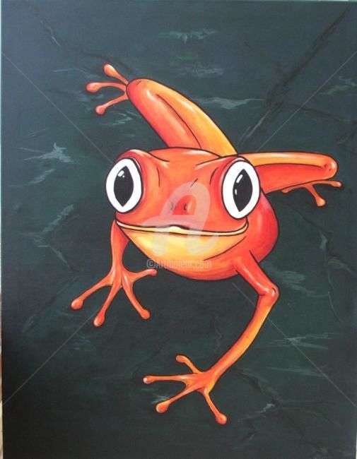 Painting titled "red frog" by Cj.Sodder, Original Artwork, Oil