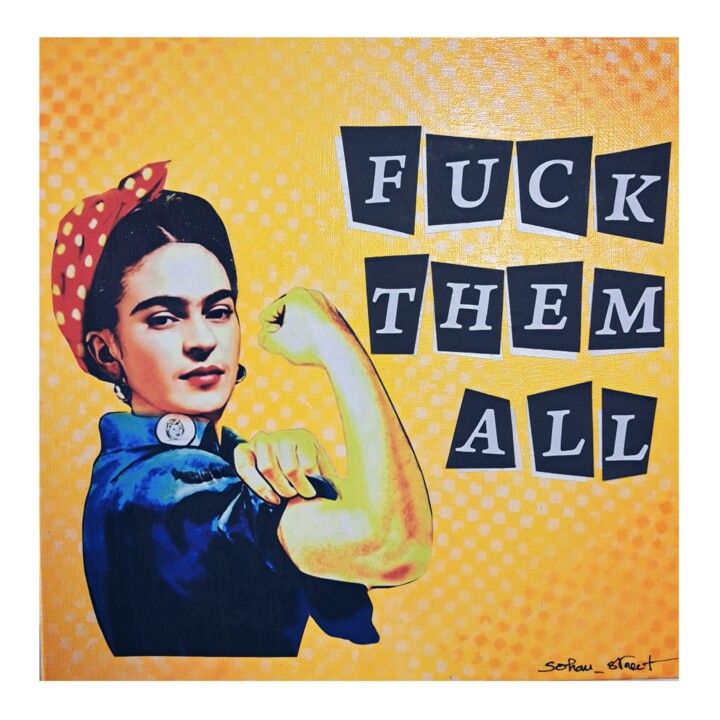 Colagens intitulada "Frida vs Rosie Fuck…" por Sohan_street, Obras de arte originais, Colagens Montado em Armação em madeira