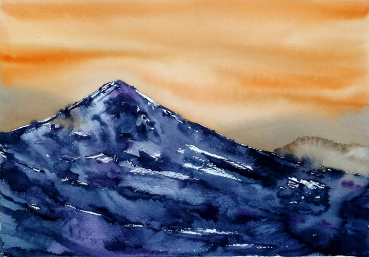 Ζωγραφική με τίτλο "Закат в горах" από Marina Zhukova, Αυθεντικά έργα τέχνης, Ακουαρέλα