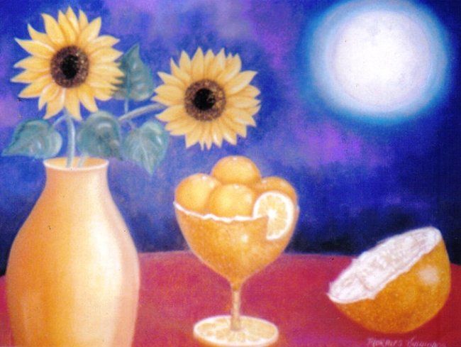 Painting titled "Cocktail de naranja" by Olga Lucia Villalobos Lopez, Original Artwork, Oil