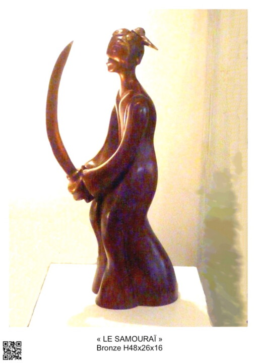 Sculptuur getiteld "LE SAMOURAI Bronze…" door Sonia Mandel, Origineel Kunstwerk, Metalen