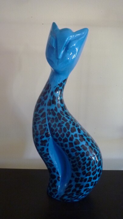 Chat Panthere Bleu Mouchete Noir Sculpture By Sonia Mandel Artmajeur