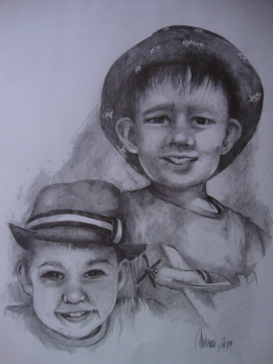 Drawing titled "JURAJ&PETAR" by Sonja Brzak, Original Artwork, Pencil