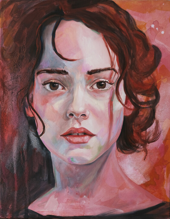 Malerei mit dem Titel "Portrait in red #1" von Sonny Insinna, Original-Kunstwerk, Öl