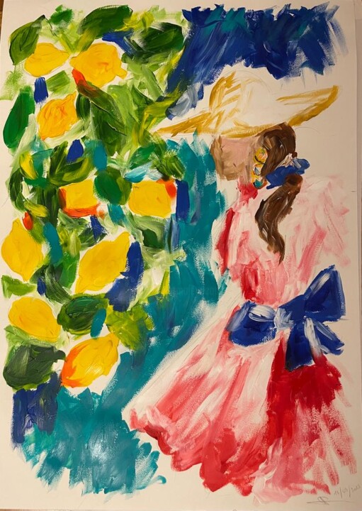 Peinture intitulée "Jeune femme aux cit…" par Sophie Debrade, Œuvre d'art originale, Acrylique