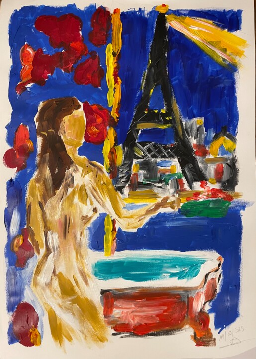 Malarstwo zatytułowany „Une nuit à Paris” autorstwa Sophie Debrade, Oryginalna praca, Akryl