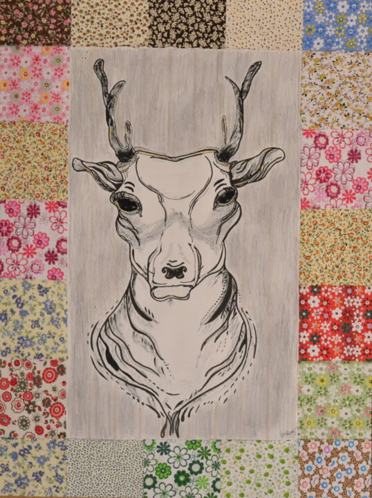 Dibujo titulada "mon beau cerf" por Sophie Et Lionel Pardessus, Obra de arte original, Tinta