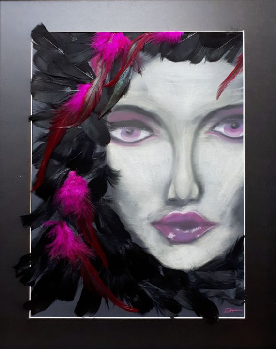Dessin intitulée "femme rose" par Sophie Haldi, Œuvre d'art originale, Pastel Monté sur Panneau de bois