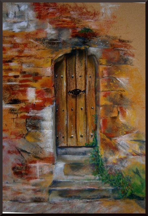 Drawing titled "une porte d'église…" by Sophie Jallet, Original Artwork, Pastel