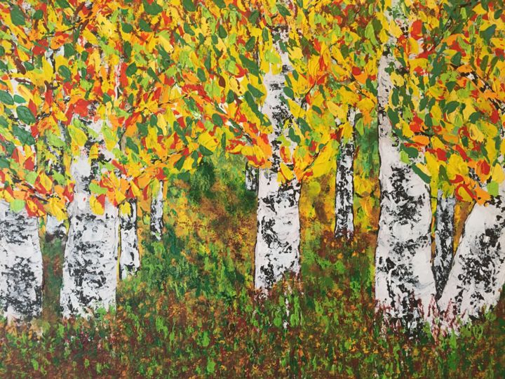 Malarstwo zatytułowany „Birch tree” autorstwa Samy Hasan, Oryginalna praca, Akryl