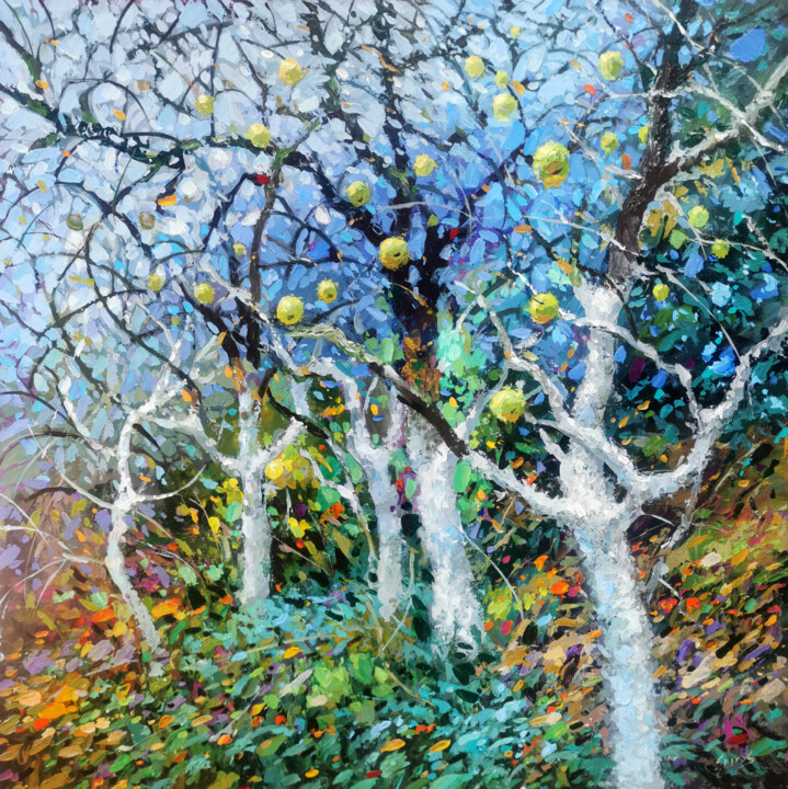 Peinture intitulée "Autumn apple trees" par Spiros, Œuvre d'art originale, Acrylique