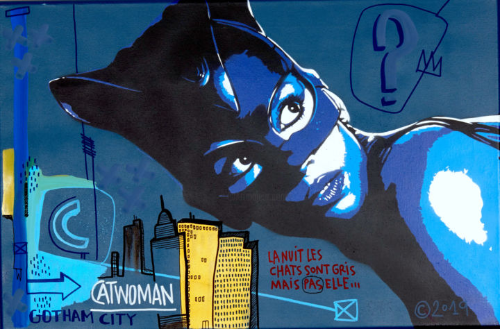 Pittura intitolato "Catwoman" da Spray Yarps, Opera d'arte originale, Stampino