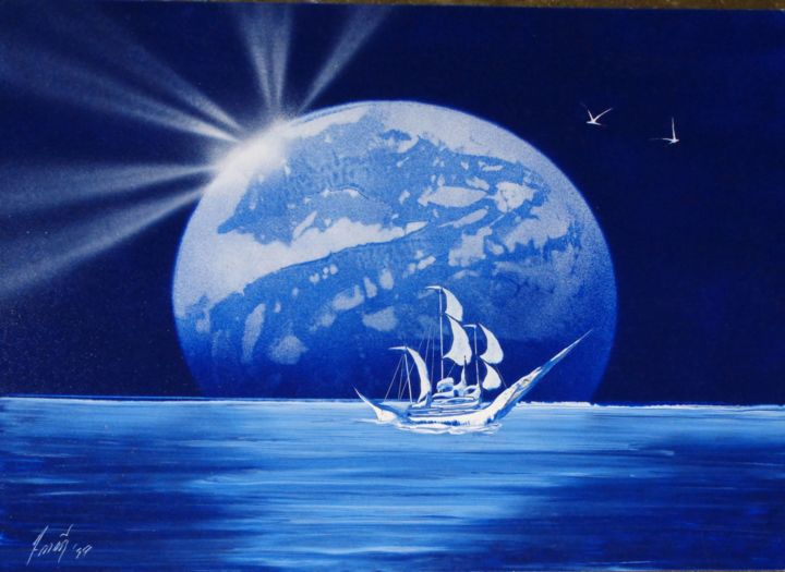 Pittura intitolato "Blue ocean" da Alisa Amor, Opera d'arte originale, Acrilico