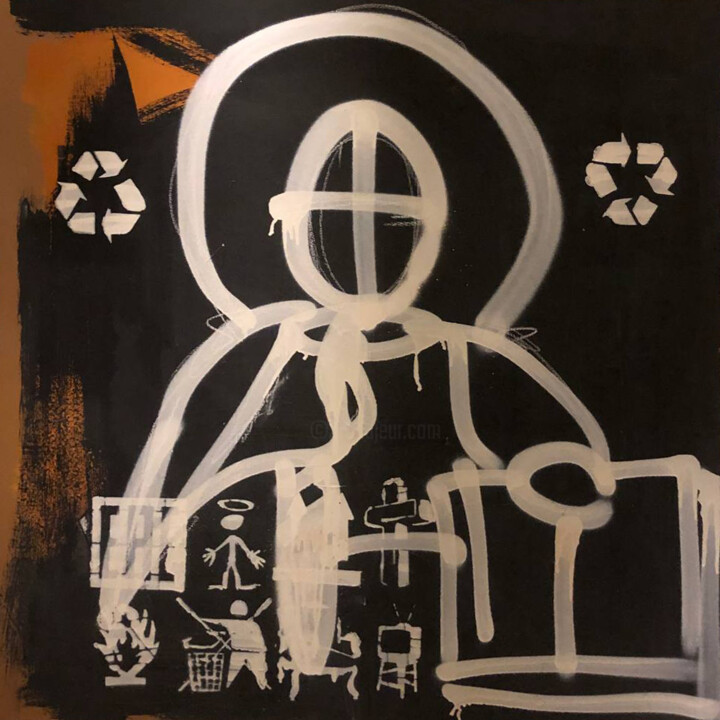 Schilderij getiteld "Jesus v2" door Stanislav Dasiukevich, Origineel Kunstwerk, Graffiti Gemonteerd op Frame voor houten bra…