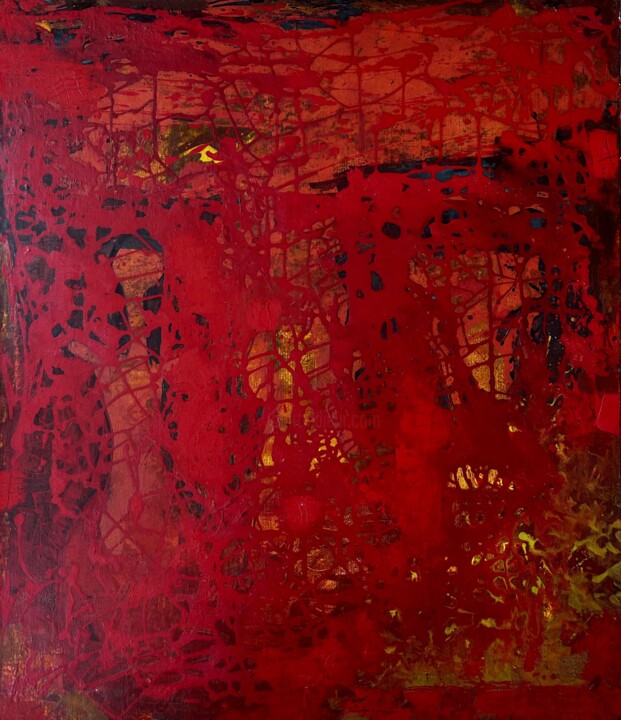 Картина под названием "A crimson sunset" - Stanislav Yushkov, Подлинное произведение искусства, Масло Установлен на Деревянн…
