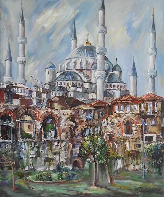 Картина под названием "Istanbul - The Blue…" - Stefano Popovski, Подлинное произведение искусства, Масло