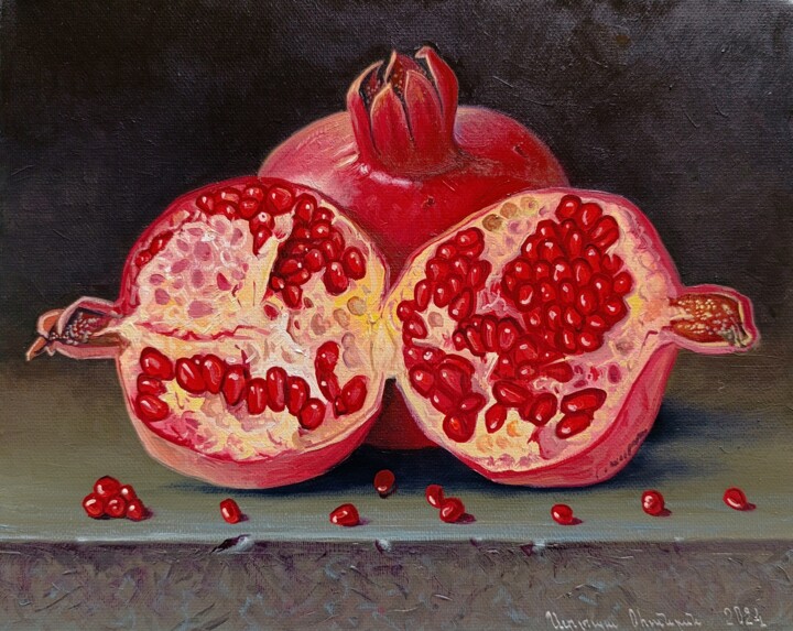 Peinture intitulée "Pomegranate Perfect…" par Stepan Ohanyan, Œuvre d'art originale, Huile Monté sur Châssis en bois