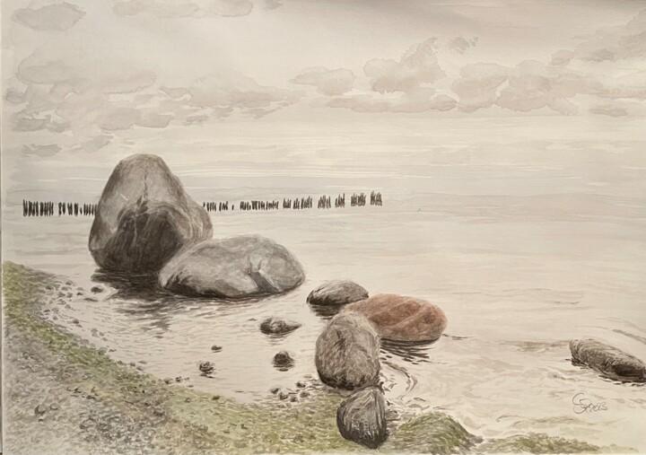 Pintura intitulada "Küstenlandschaft au…" por Stephan Praus, Obras de arte originais, Aquarela