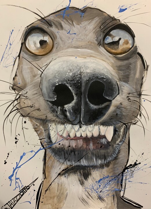 Schilderij getiteld "Attention chien méc…" door Stéphane Palazzotto, Origineel Kunstwerk, Acryl