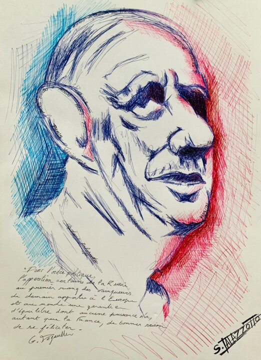 Peinture intitulée "Charles De Gaulle" par Stéphane Palazzotto, Œuvre d'art originale, Stylo gel