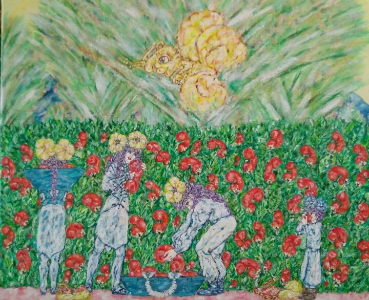 Pittura intitolato "la récolte" da Stéphanie Mélusine, Opera d'arte originale, Acrilico