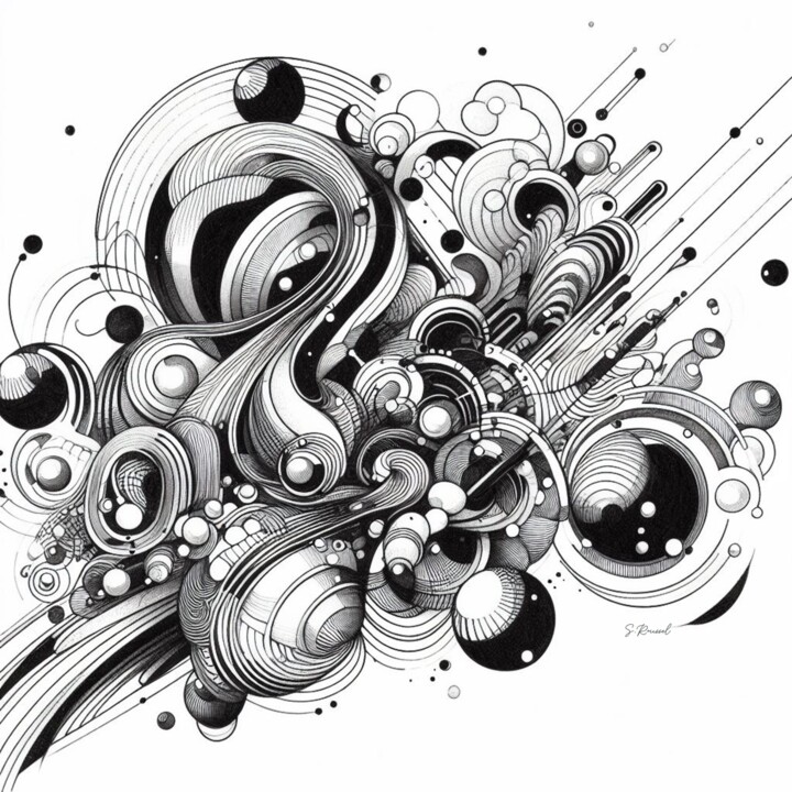 Рисунок под названием "Bubble rune" - Stéphanie Roussel, Подлинное произведение искусства, Карандаш