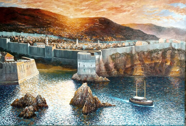 Painting titled "Dubrovnik amanecer" by Stjepan Lezaic (Pepi), Original Artwork, Oil