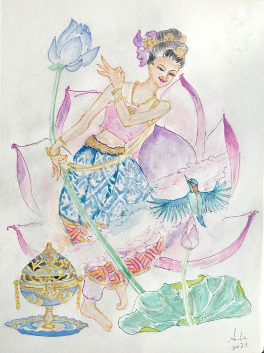 Peinture intitulée "Dancers in the worl…" par Suann Li, Œuvre d'art originale, Aquarelle