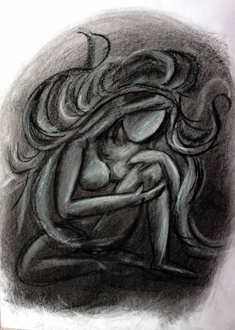 Dessin intitulée "THINKER" par Sudha Sama, Œuvre d'art originale