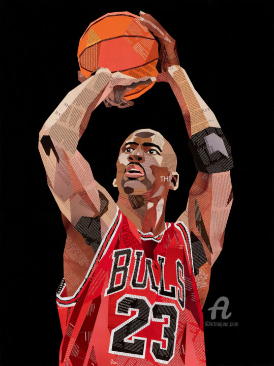Collages intitulée "Michael Jordan" par Sue Dowse, Œuvre d'art originale, Collages