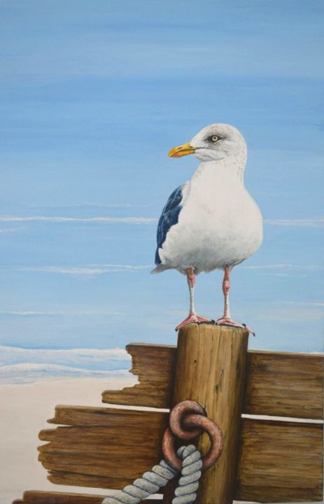 Malerei mit dem Titel "Seagull" von Sue Harding, Original-Kunstwerk, Acryl
