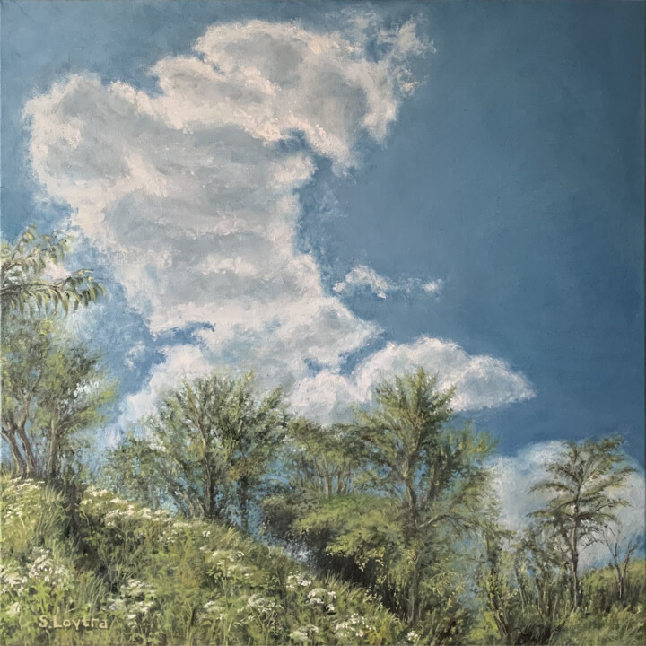 Painting titled "Clouds" by Svetlana Loytra, Original Artwork, Oil Mounted on Wood Stretcher frame