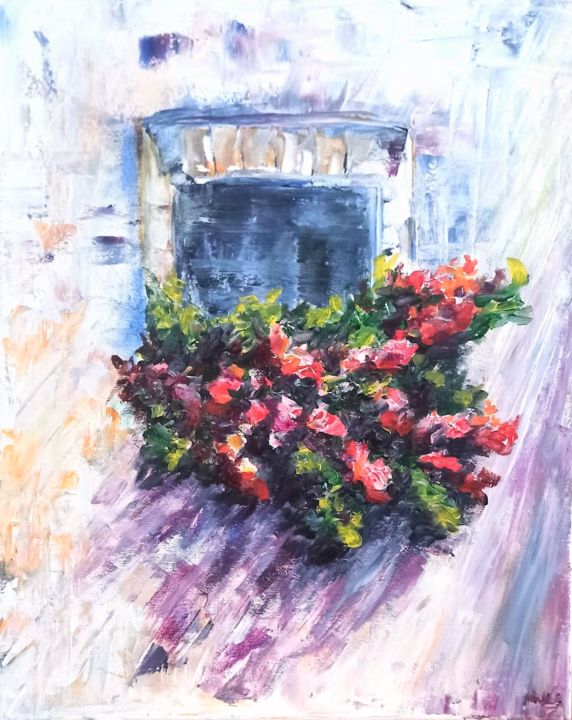 Malarstwo zatytułowany „Balcony flowers acr…” autorstwa Natalja Picugina, Oryginalna praca, Akryl