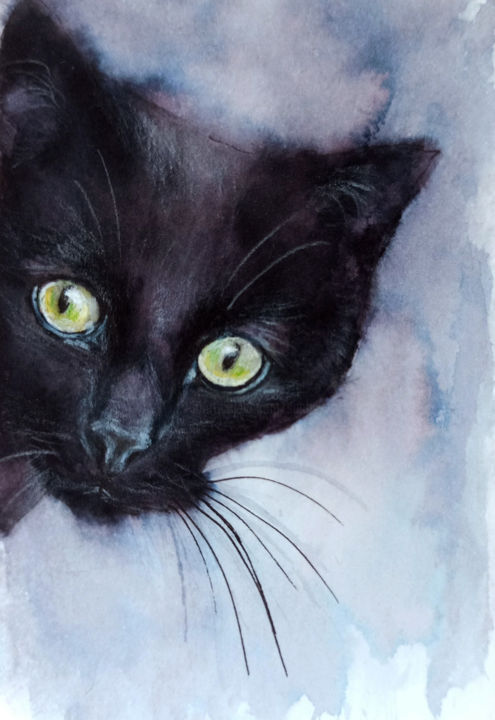 "Cat portrait waterc…" başlıklı Tablo Natalja Picugina tarafından, Orijinal sanat, Suluboya