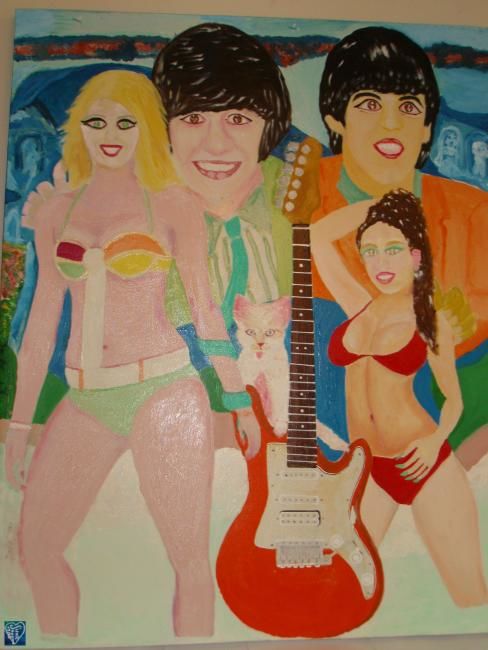 Pintura intitulada "The Beatles & Siste…" por Sunil Sharma, Obras de arte originais