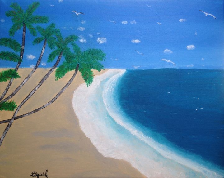 Painting titled "Plage paradisiaque…" by Sunwoo Ji, Original Artwork, Acrylic