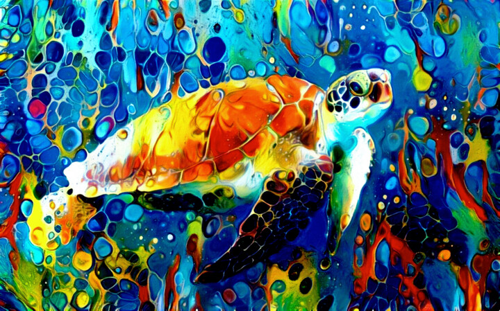 Цифровое искусство под названием "Loggerhead Sea Turt…" - Susan Maxwell Schmidt, Подлинное произведение искусства, Цифровая…