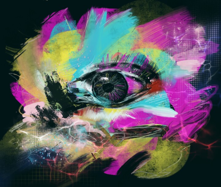 Arts numériques intitulée "Colorful eye abstra…" par Susanna Schorr, Œuvre d'art originale, Peinture numérique