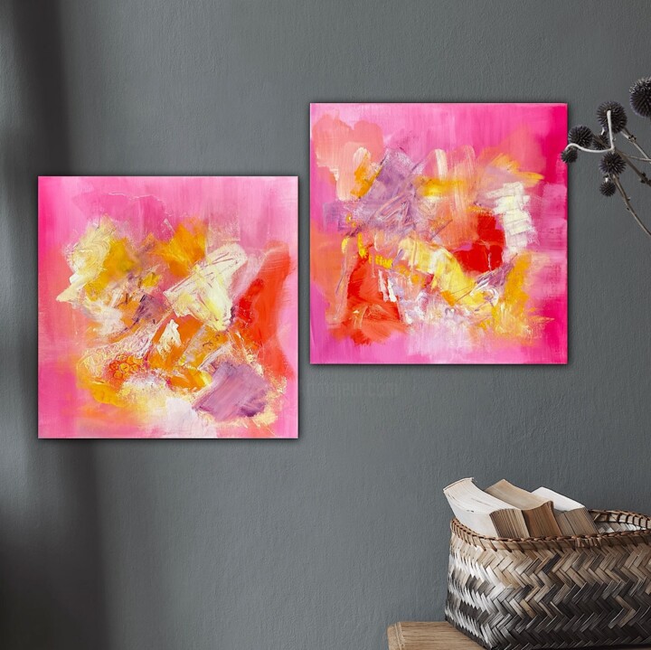 Картина под названием "Duo Colors of Happi…" - Susanna Schorr, Подлинное произведение искусства, Акрил Установлен на Деревян…