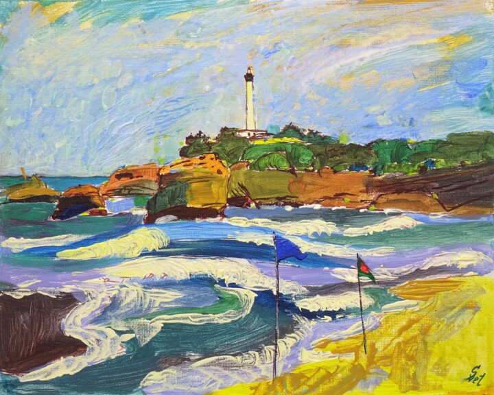 "Beach in Biarritz" başlıklı Tablo Sveta Peuch tarafından, Orijinal sanat, Akrilik Diğer sert panel üzerine monte edilmiş