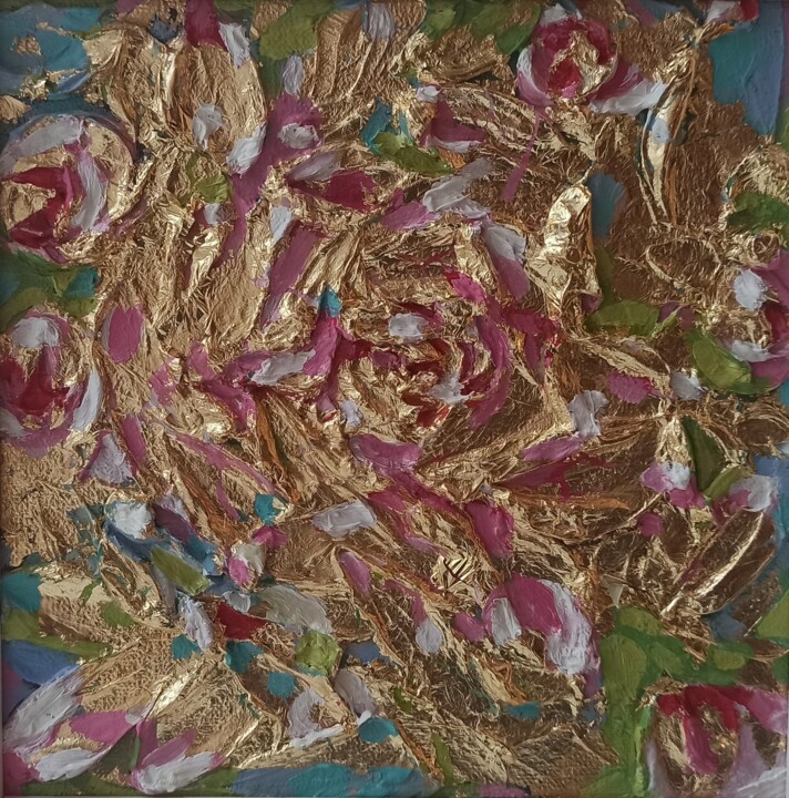 Schilderij getiteld "Roses Painting Abst…" door Svetlana Sindere, Origineel Kunstwerk, Olie Gemonteerd op Karton