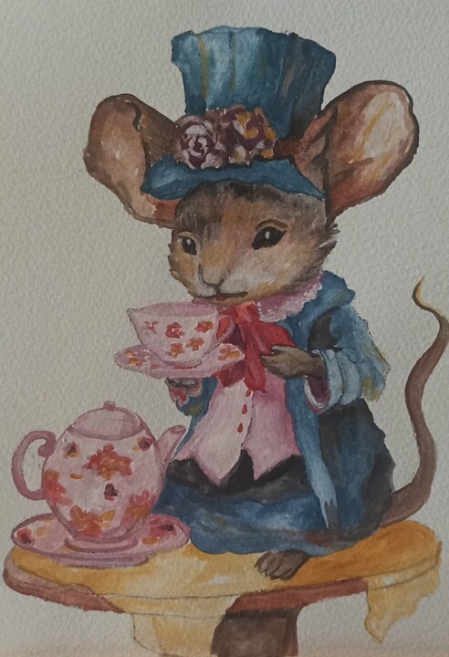 Pintura intitulada "Mouse Painting Orig…" por Svetlana Sindere, Obras de arte originais, Aquarela