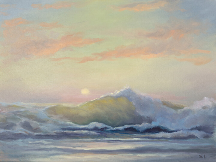 Pittura intitolato "Evening on the shore" da Svetlana Lebedeva, Opera d'arte originale, Olio Montato su Telaio per barella i…