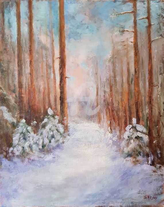 Malerei mit dem Titel "WINTER IN THE FOREST" von Svetlana Grishkovec-Kiisky, Original-Kunstwerk, Öl
