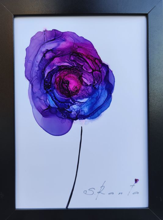 Peinture intitulée "Flower" par Svetlana Ranta, Œuvre d'art originale, Encre