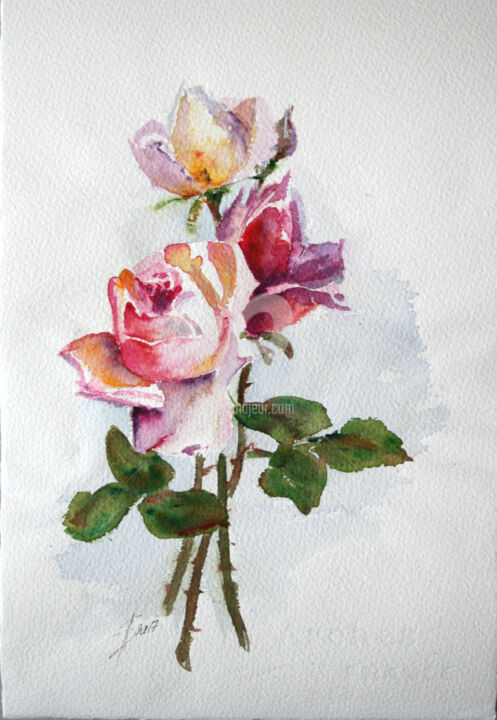 Malerei mit dem Titel "Roses" von Svetlana Samovarova (SA.LANA), Original-Kunstwerk, Aquarell