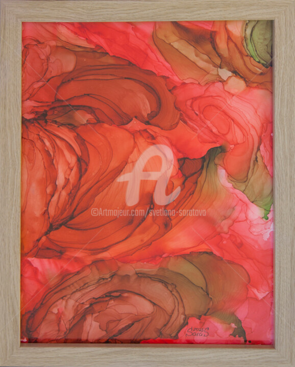 Malerei mit dem Titel "Red peony. Abstract…" von Svetlana Saratova, Original-Kunstwerk, Tinte