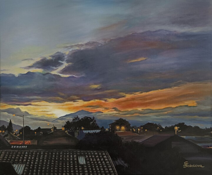 Schilderij getiteld "SUNSET IN CUENCA" door Svetlana Sokolova, Origineel Kunstwerk, Olie